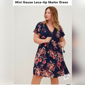 Torrid Mini Gauze Lace-up dress